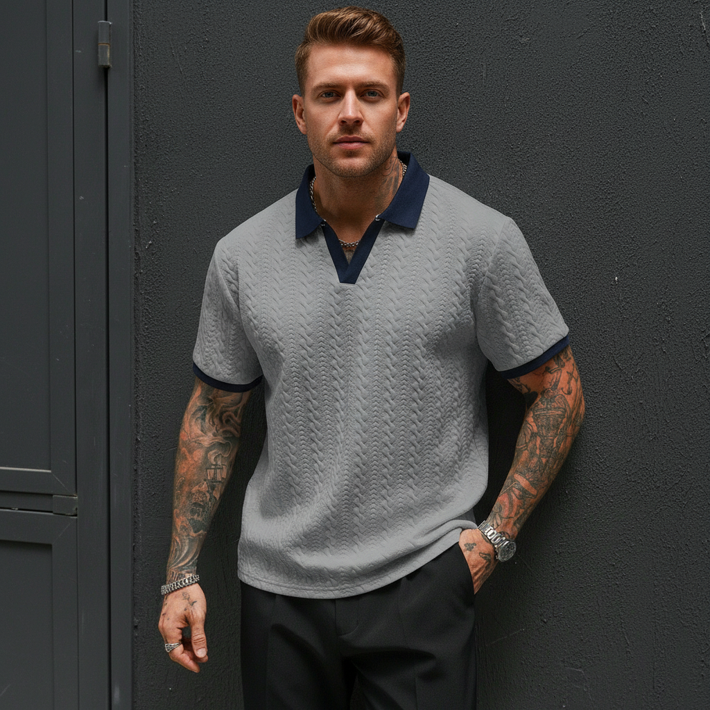 Contrast Color Short Sleeve Commuter Polo Shirt For Men