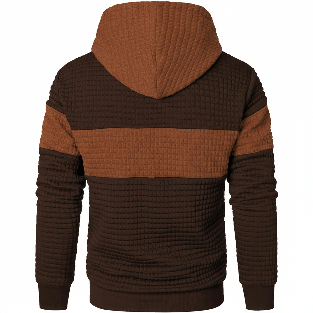 Men Sweatshirts Long Sleeve Pullover Patchwork Plaid Jacquard Hoodie Casual Drawstring Hoody Top