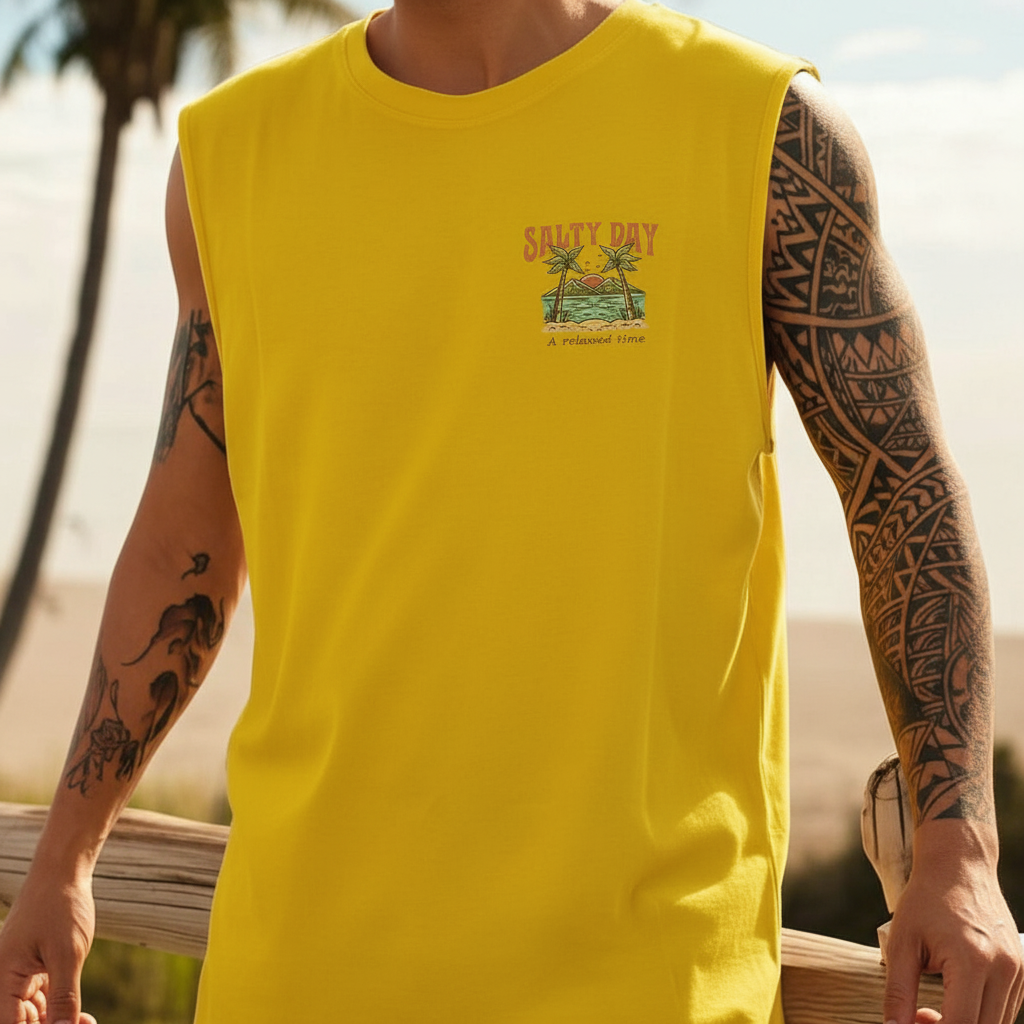 Coastal Summer Vacation Tree Print Tank Top For Men