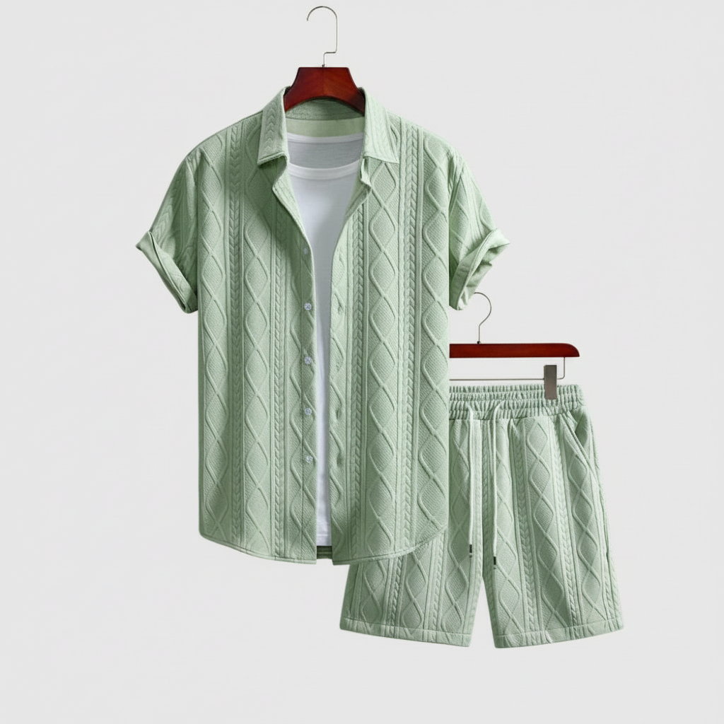Vacation Themed Casual Style Short Sleeve Shirt And Shorts Set For Men