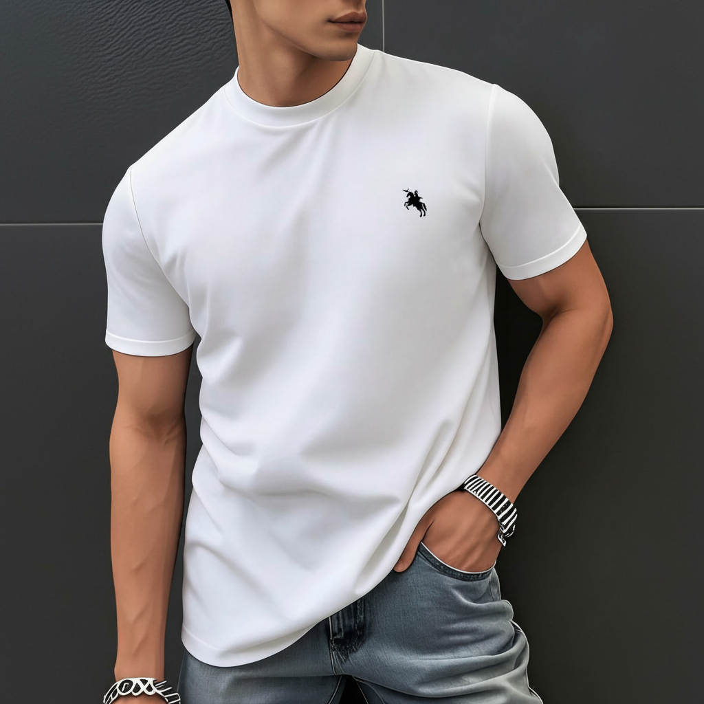 Simple Printed Crew Short Sleeve Cotton Blend T Shirt For Men