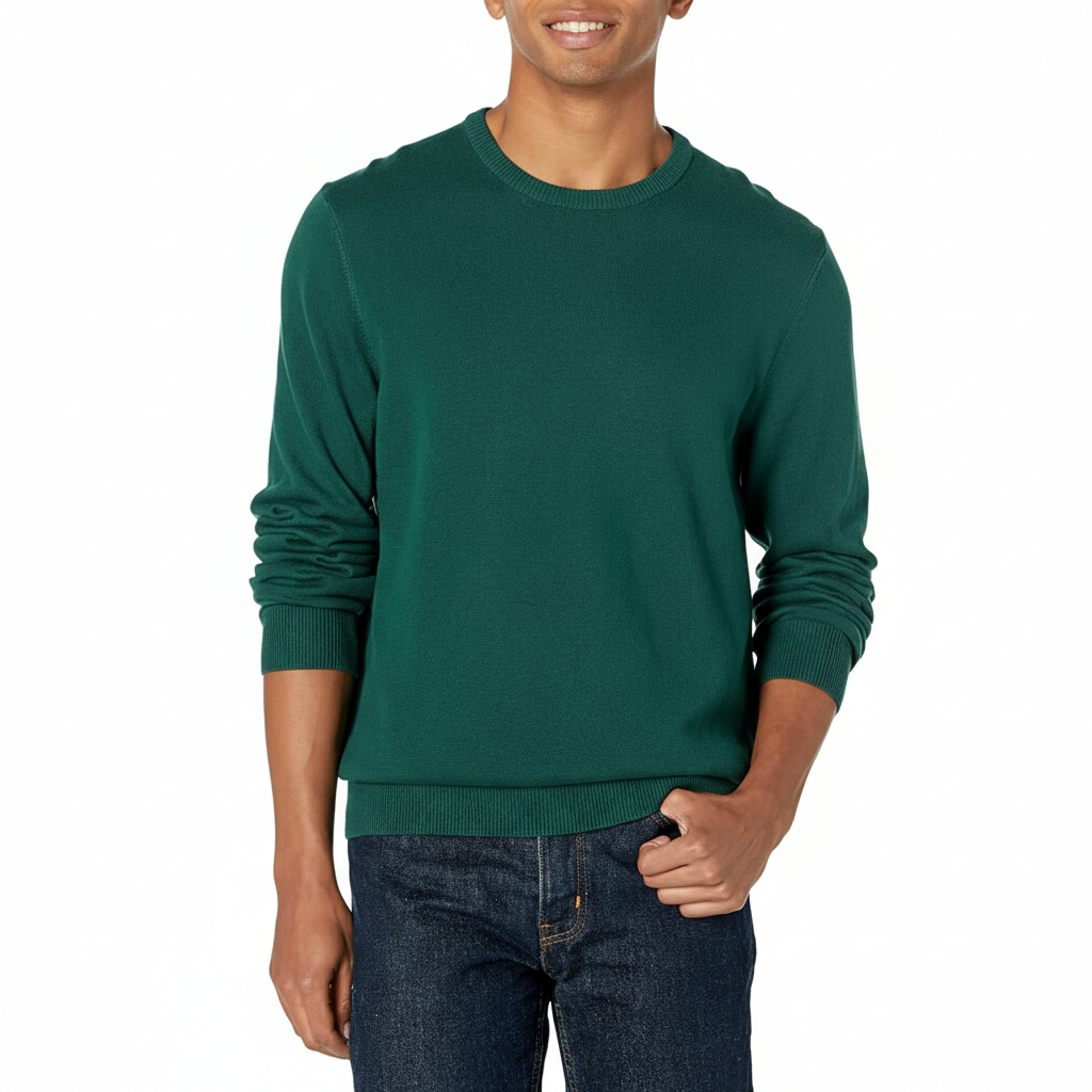 Men's Long-Sleeve Crewneck Sweater, 100% Cotton, Big & Tall Options Available