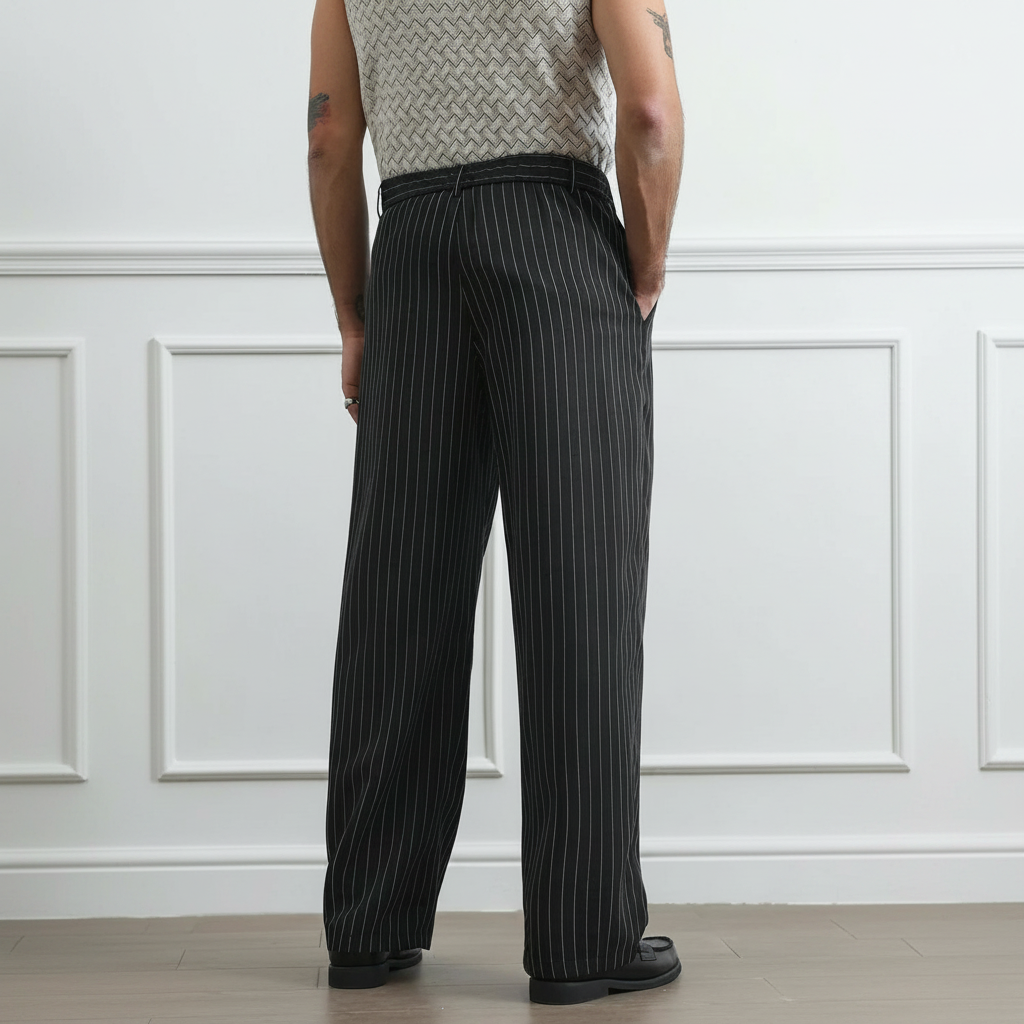 Wrinkle Resistant Wide Polyester Woven Trousers For Men