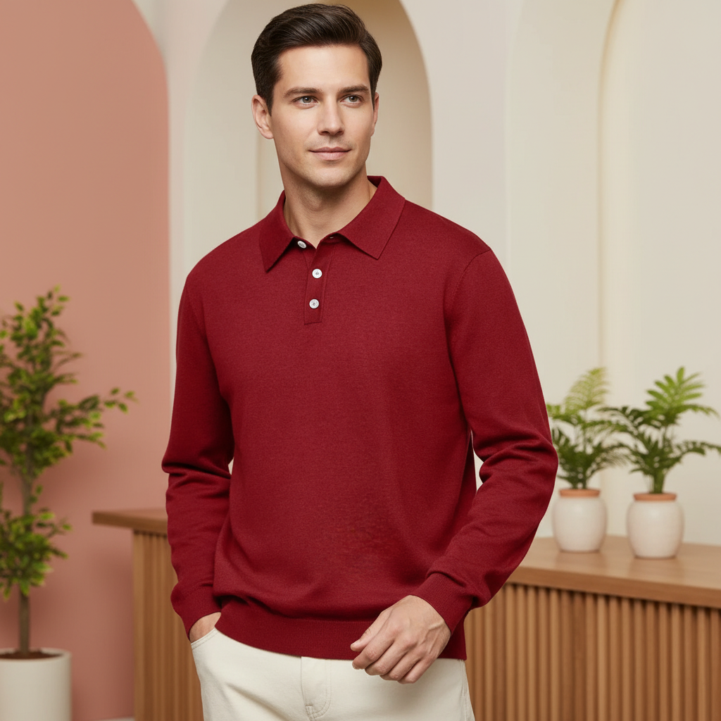 Fine Gauge Cashmere Polo Shirt For Men