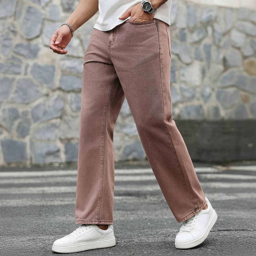 Loose Slant Pocket Washed Baggy Straight Jeans