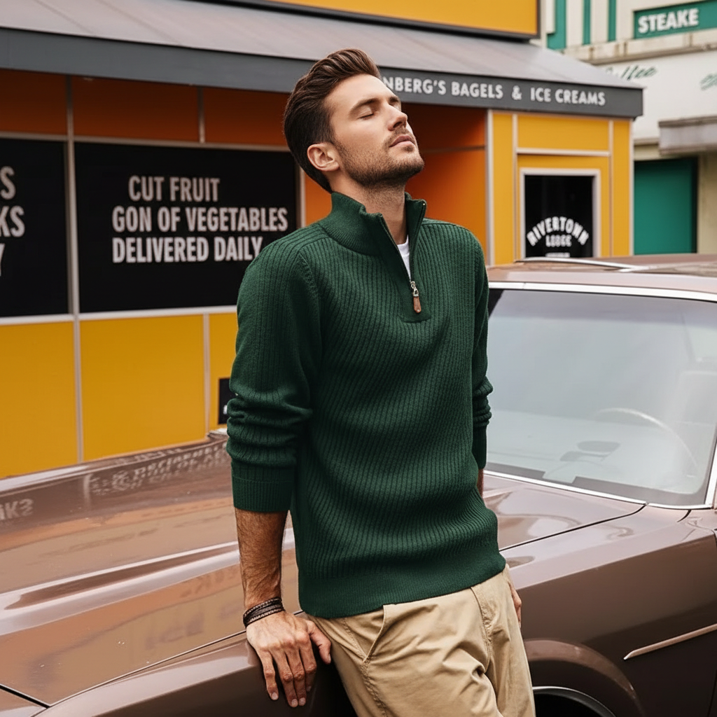 Mens Quarter Zip Pullover Sweaters Casual Slim Fit Knit Texture Sweater