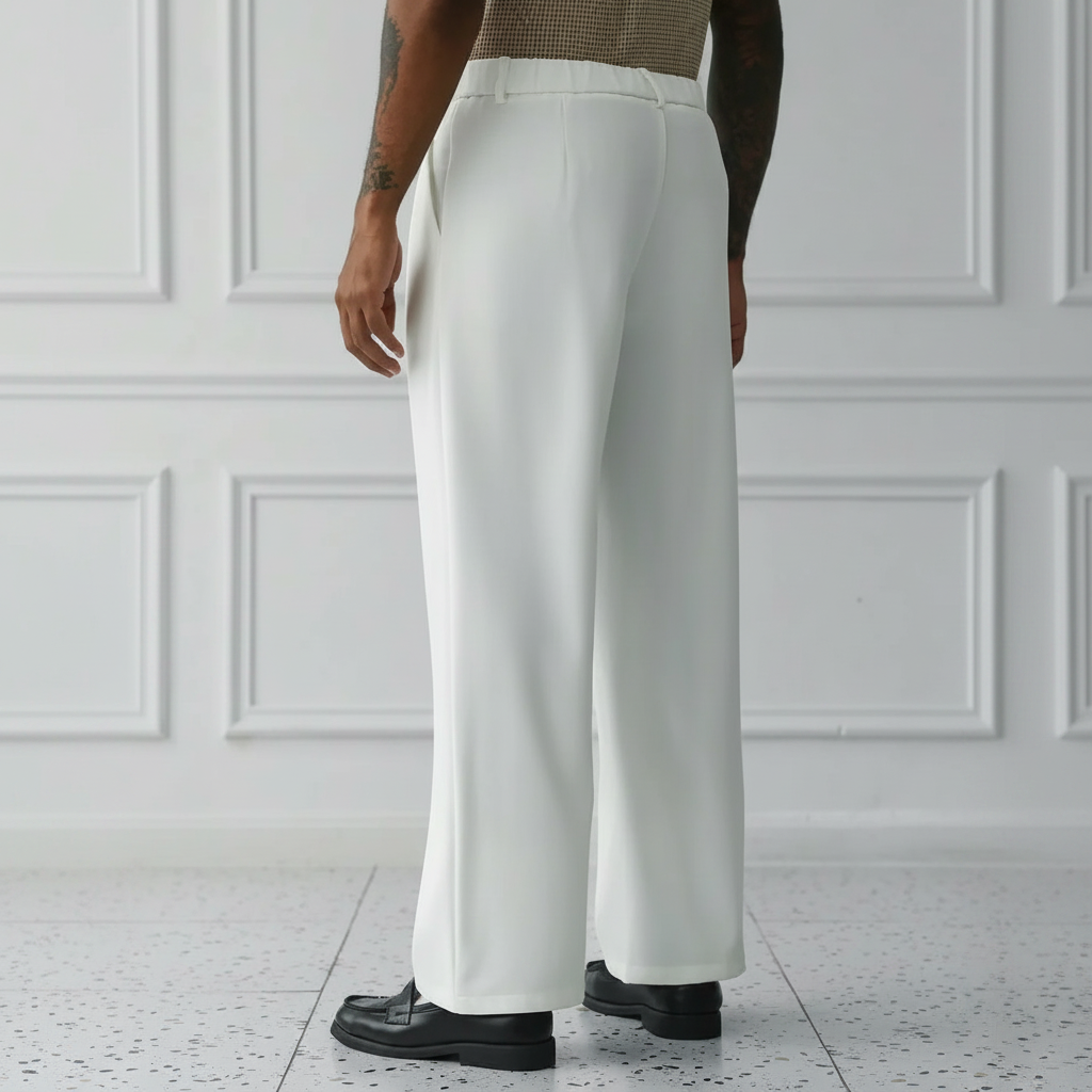 Wrinkle Resistant Wide Polyester Woven Trousers For Men
