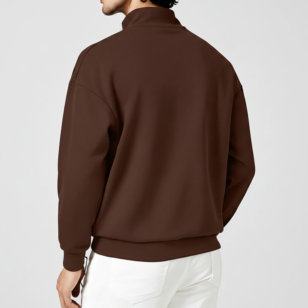Stand Collar Zipper Half Placket Long Sleeve Sweatshirt For Men