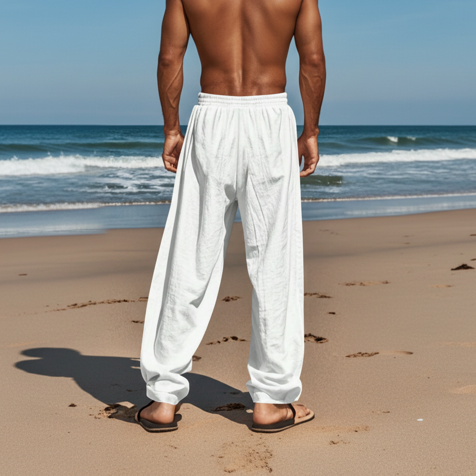 Woven Solid Loose Casual Long Pants For Men