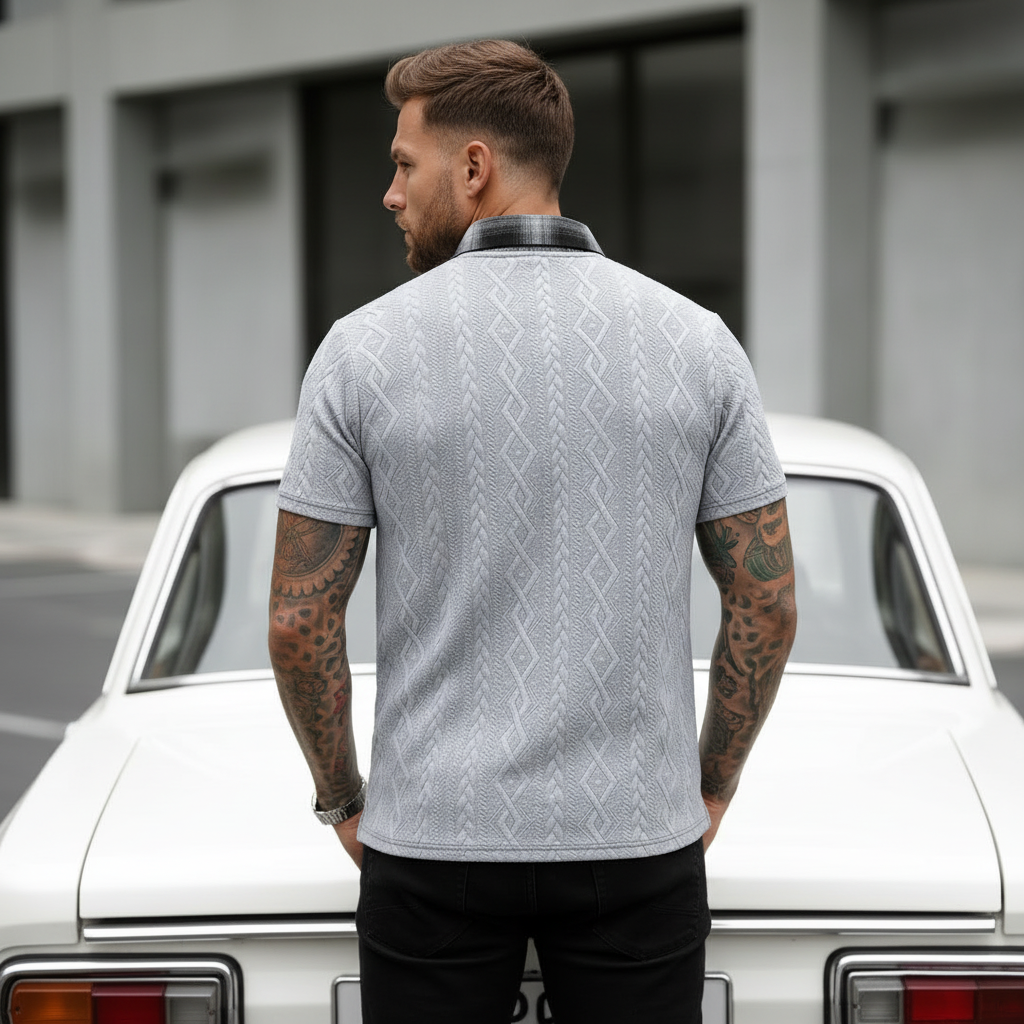 Contrast Color Short Sleeve Knitted Polo Shirt For Men
