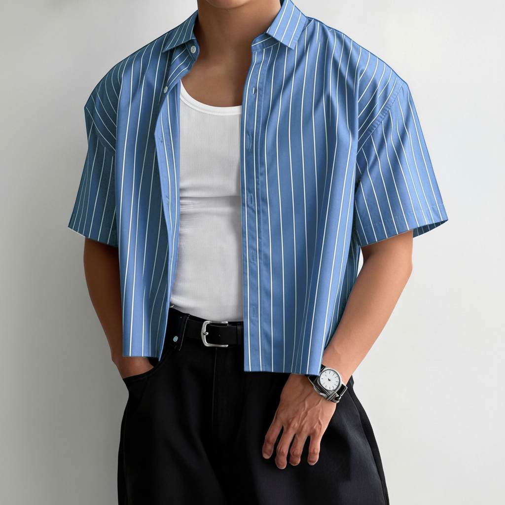 Loose Button Front Drop Shirt Collar For Men