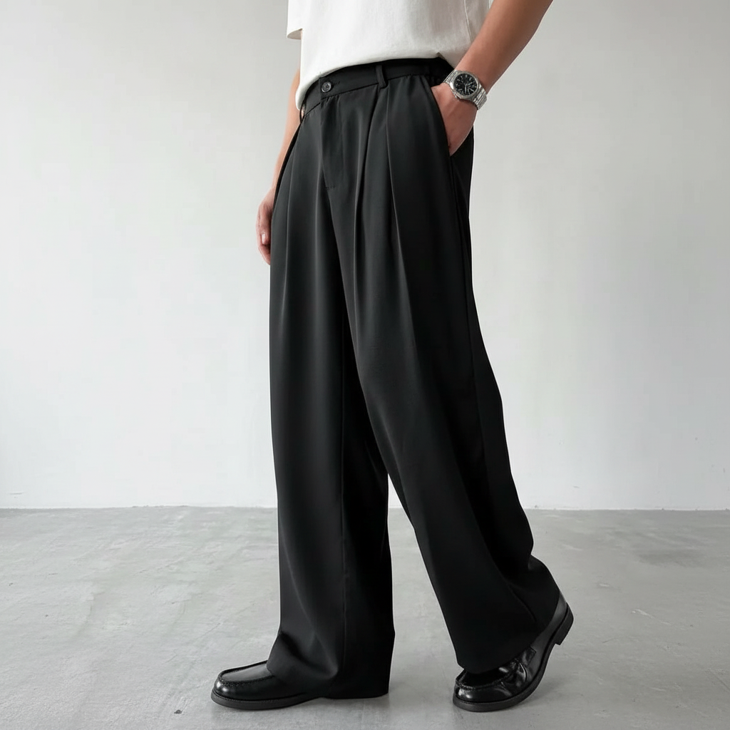 Wrinkle Resistant Wide Polyester Woven Trousers For Men