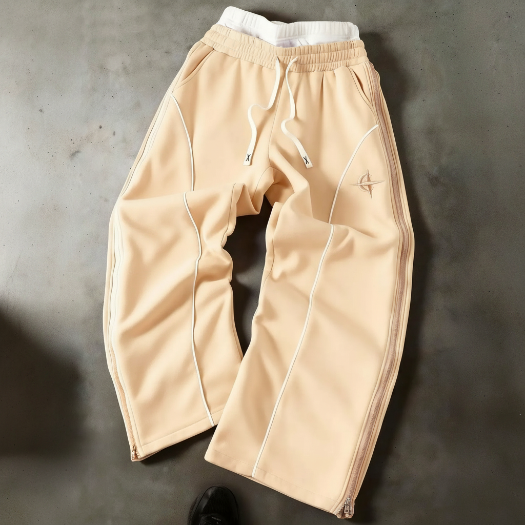 Street Style Wide Pants With Double Zipper And Side Panels