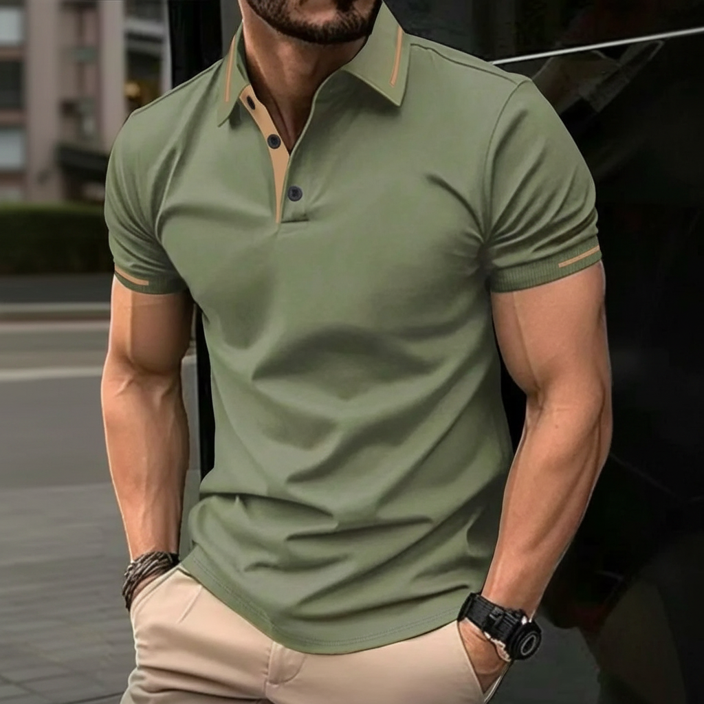 Contrast Color Short Sleeve Polo Shirt With Decorative Details For Men