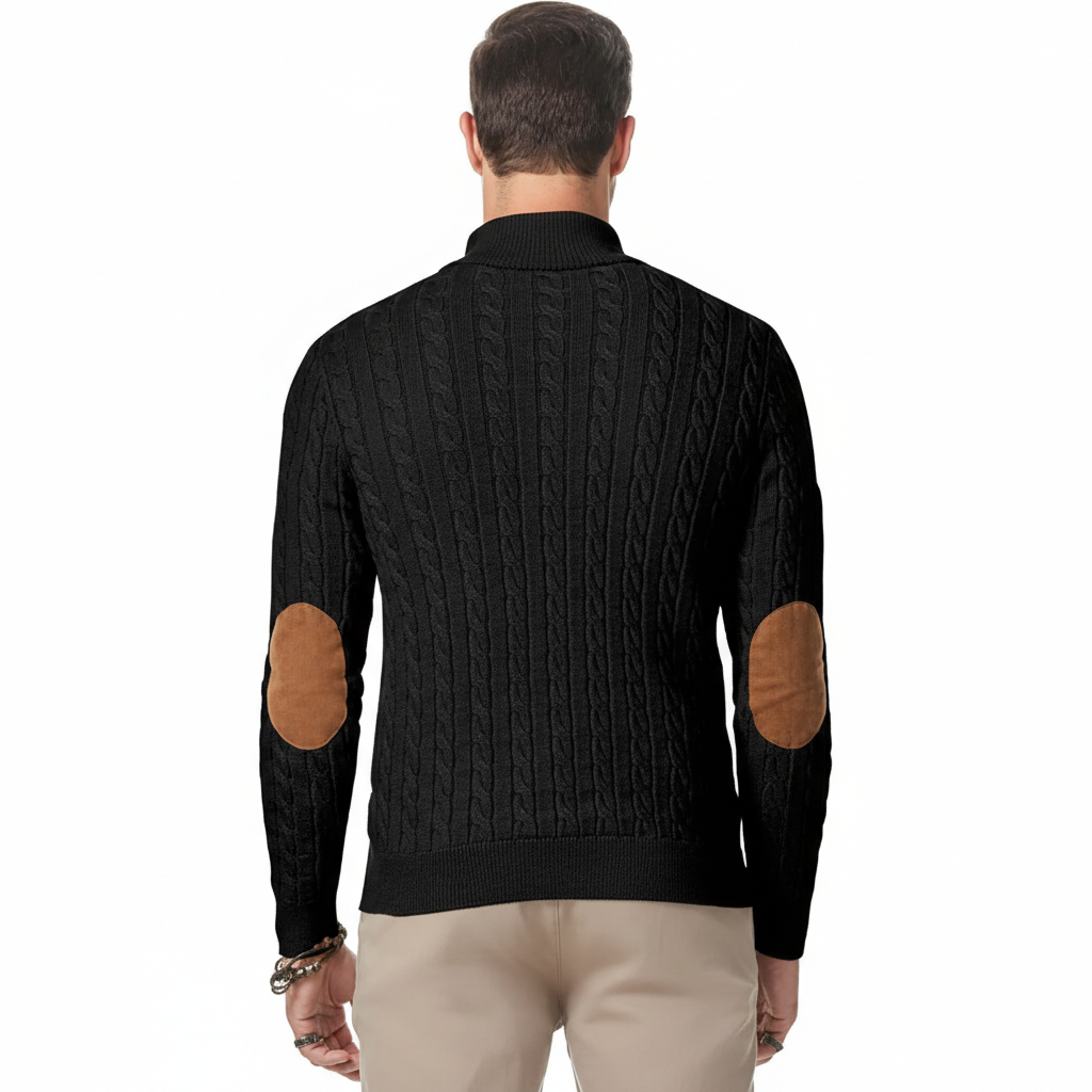 Cable Knit Stand Collar Button Pullover