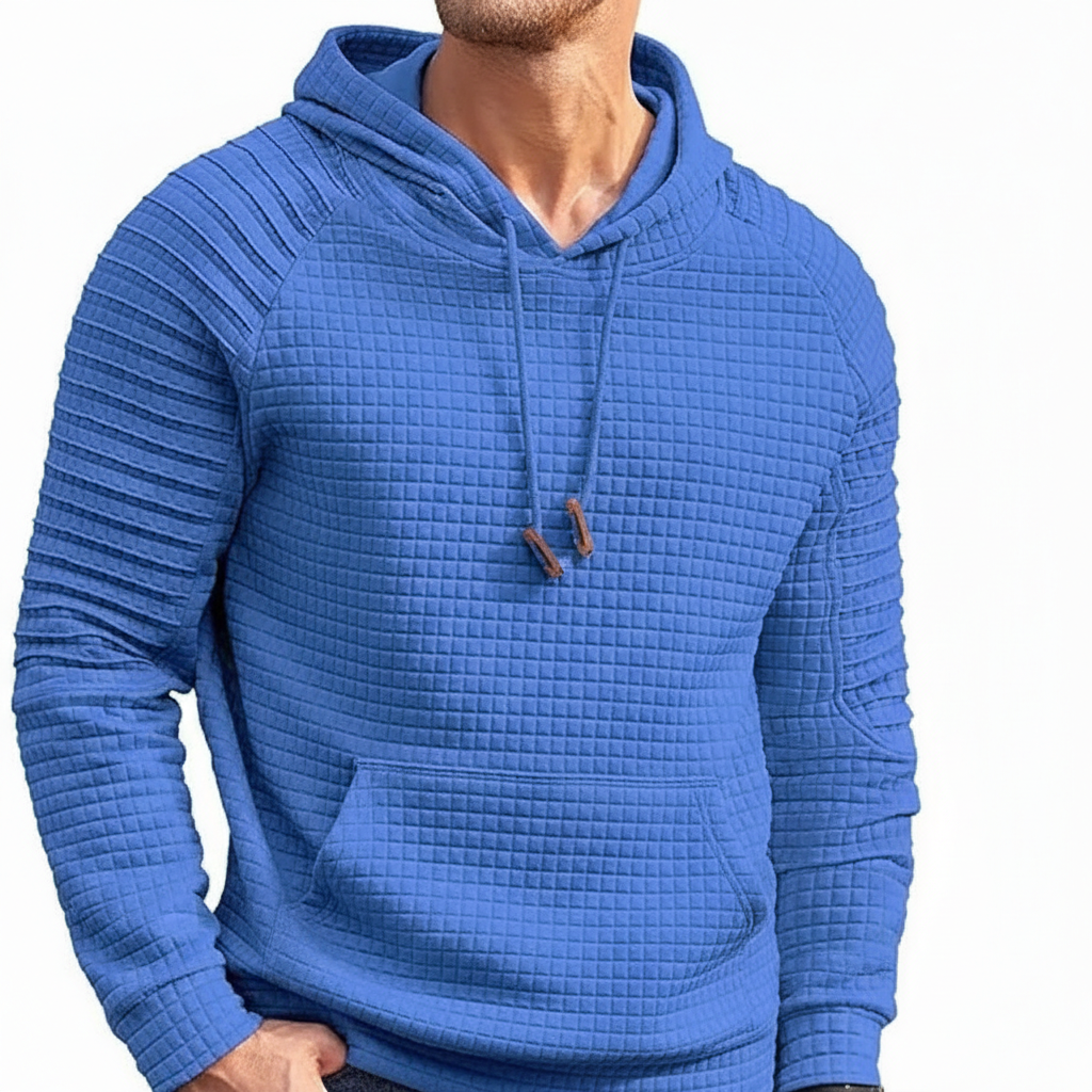  Waffle Knit Hooded Sweatshirt With Drawstring