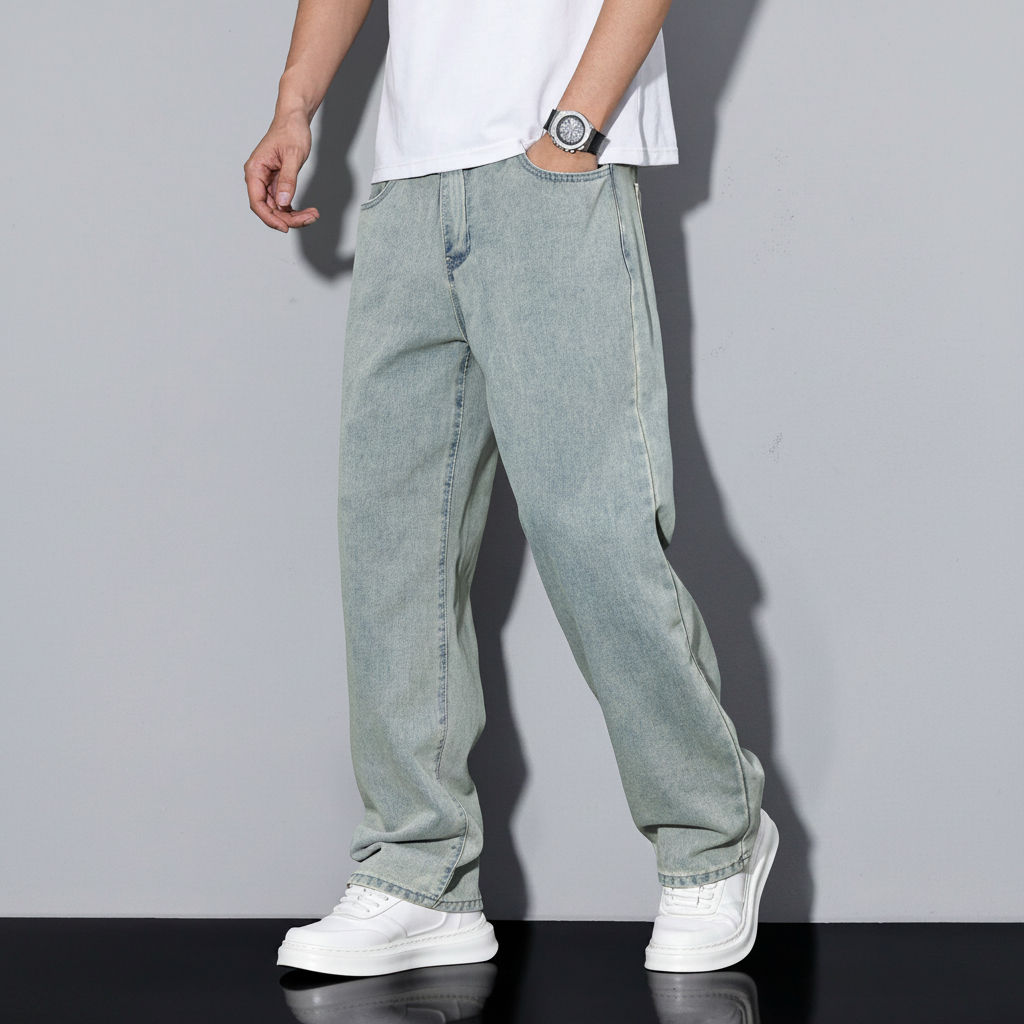 Loose Slant Pocket Baggy Straight Jeans