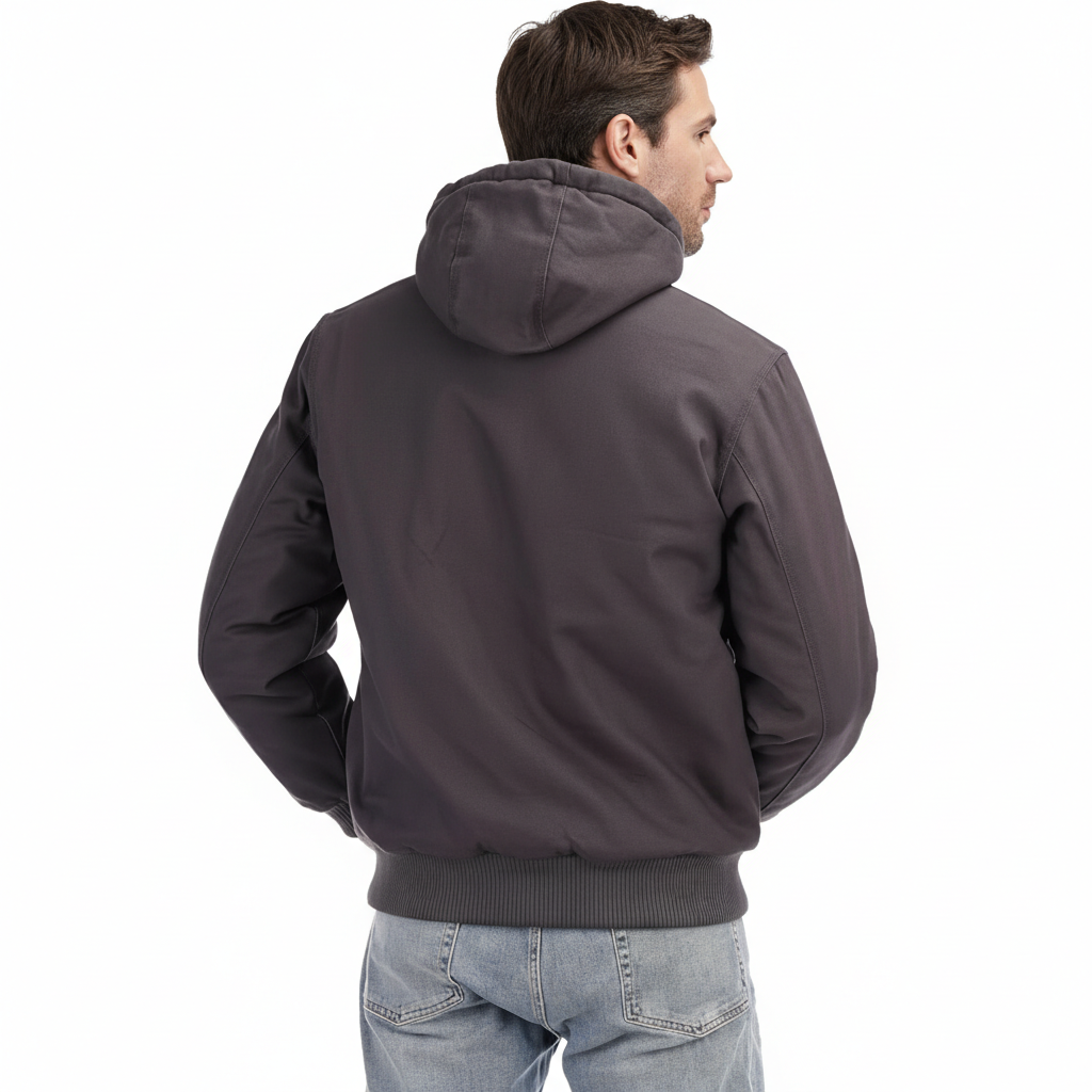 Men Loose Fit Quilted Flannel Lined Workwear Waterproof Active Jacket Hooded Work Coat 