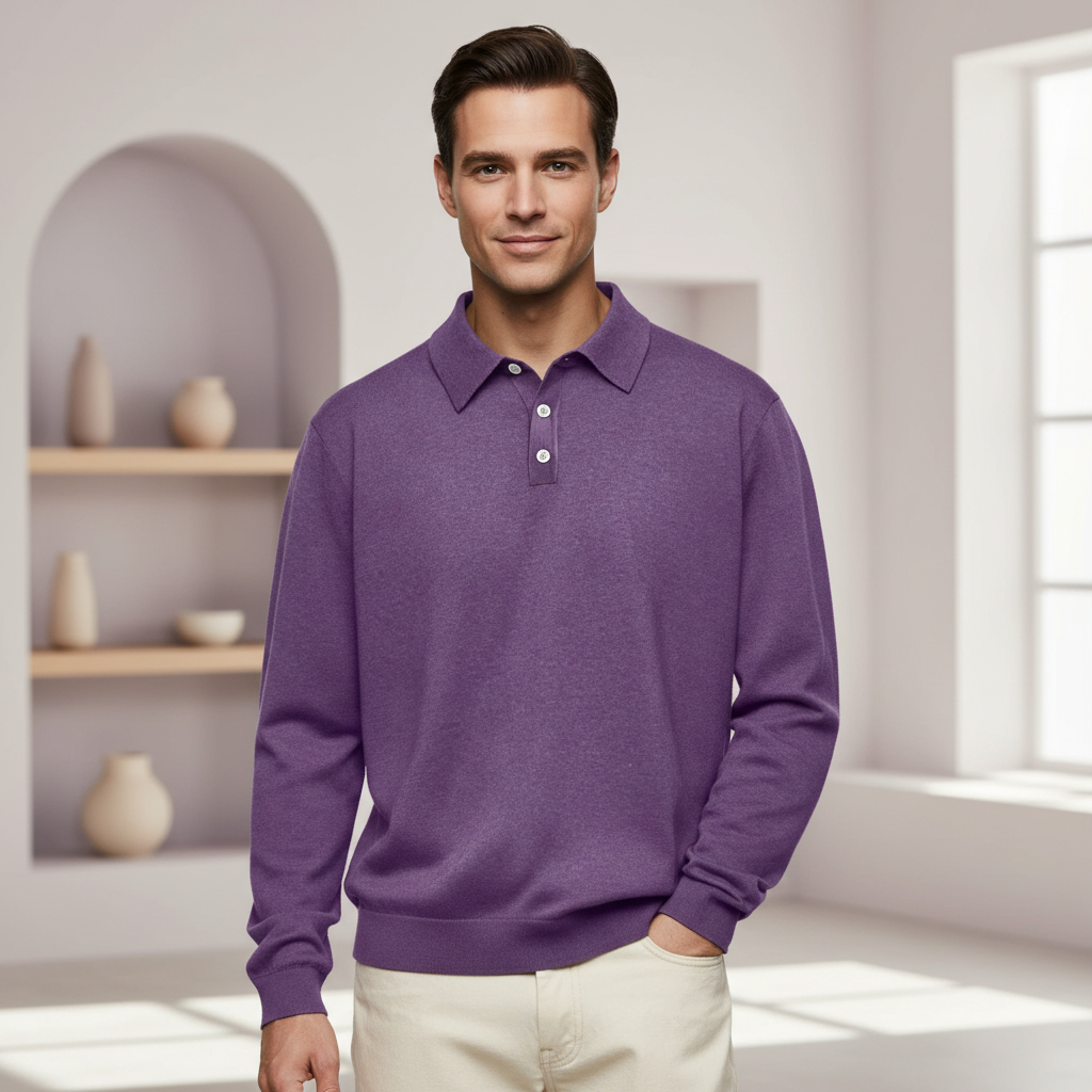 Fine Gauge Cashmere Polo Shirt For Men
