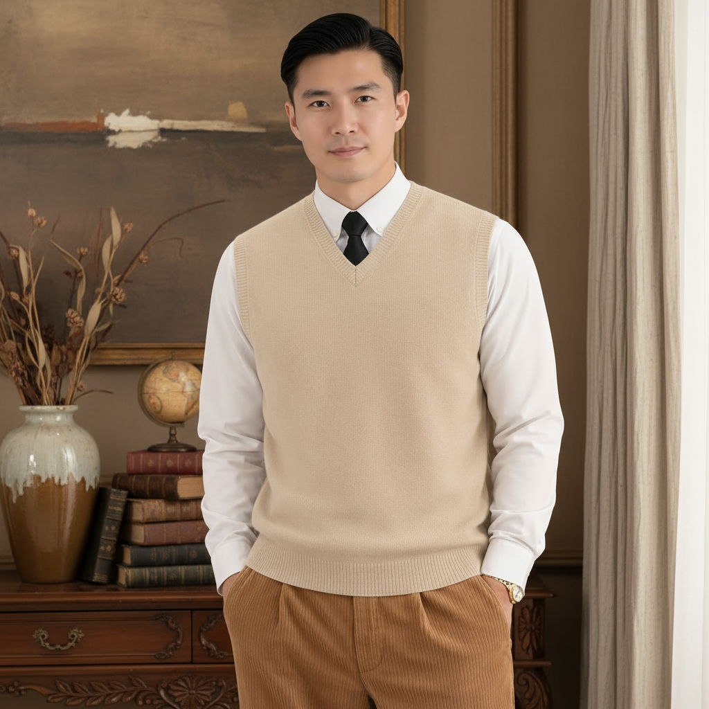 Wool Blend Knit Pullover Sweater Vest Fit For Men