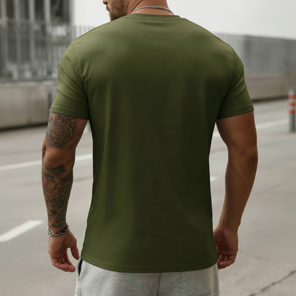 Simple Printed Crew Short Sleeve Cotton Blend T Shirt For Men