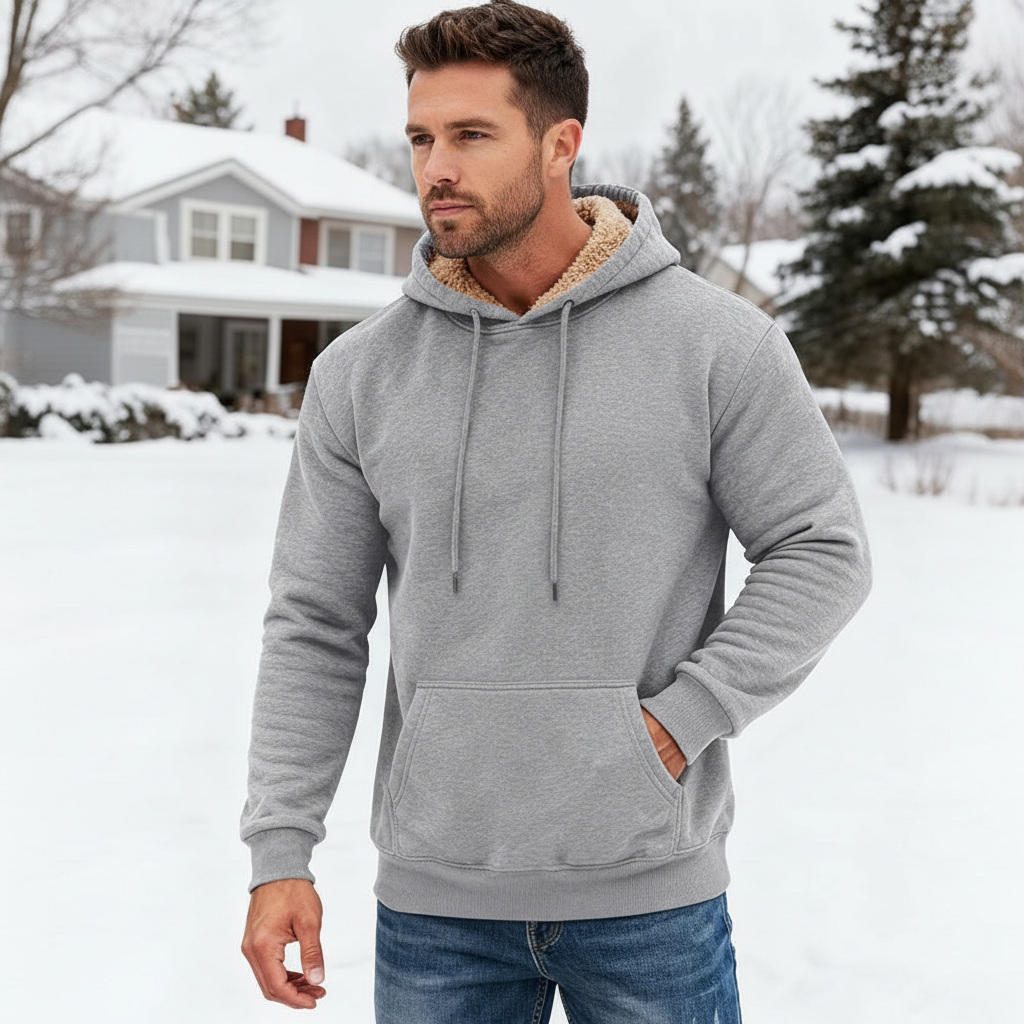 Heavy Sherpa Lined Pullover Hoodie For Men