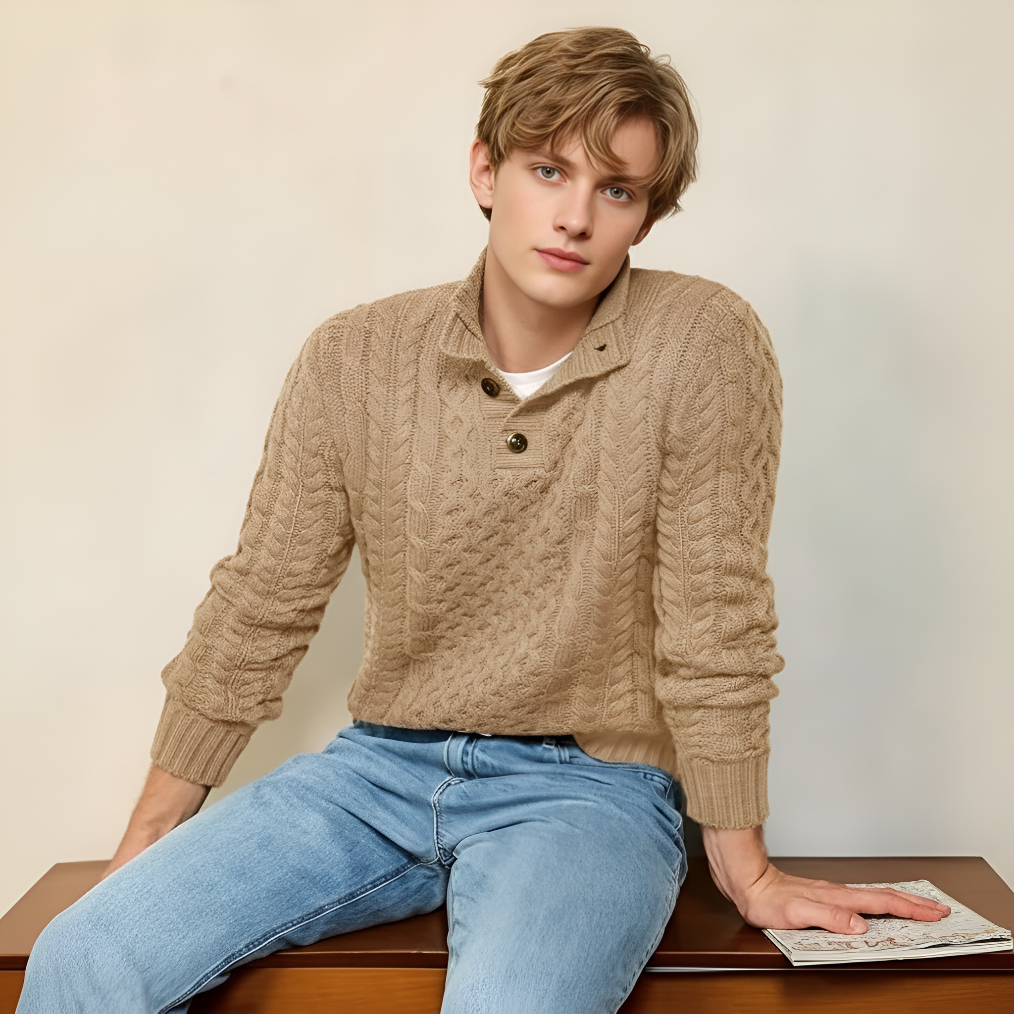 Knitted Chunky Thermal Sweater With Twisted Design For Men