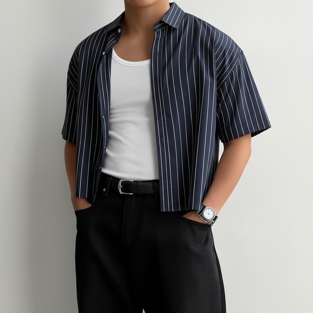Loose Button Front Drop Shirt Collar For Men