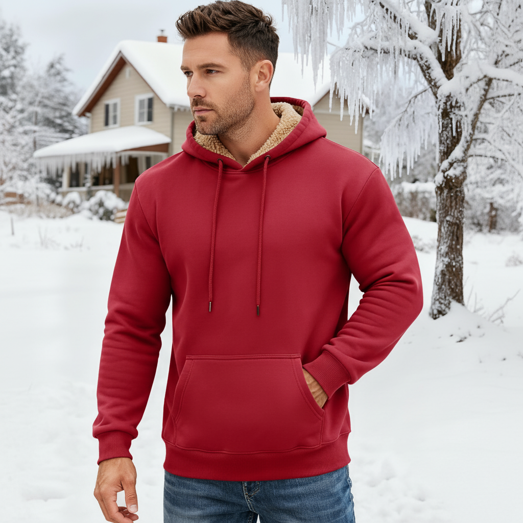 Heavy Sherpa Lined Pullover Hoodie For Men