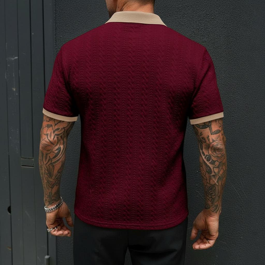 Contrast Color Short Sleeve Knitted Polo Shirt For Men