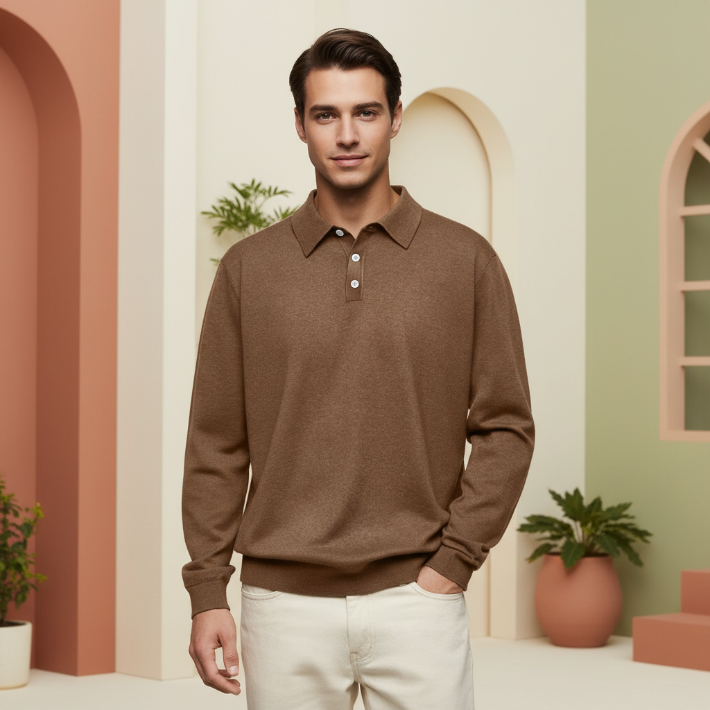 Fine Gauge Cashmere Polo Shirt For Men