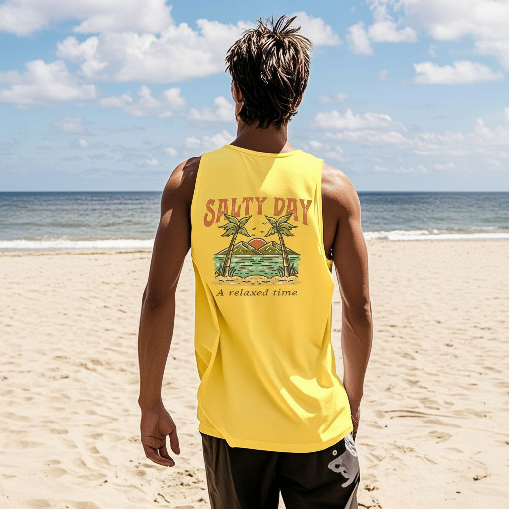 Coastal Summer Vacation Tree Print Tank Top For Men