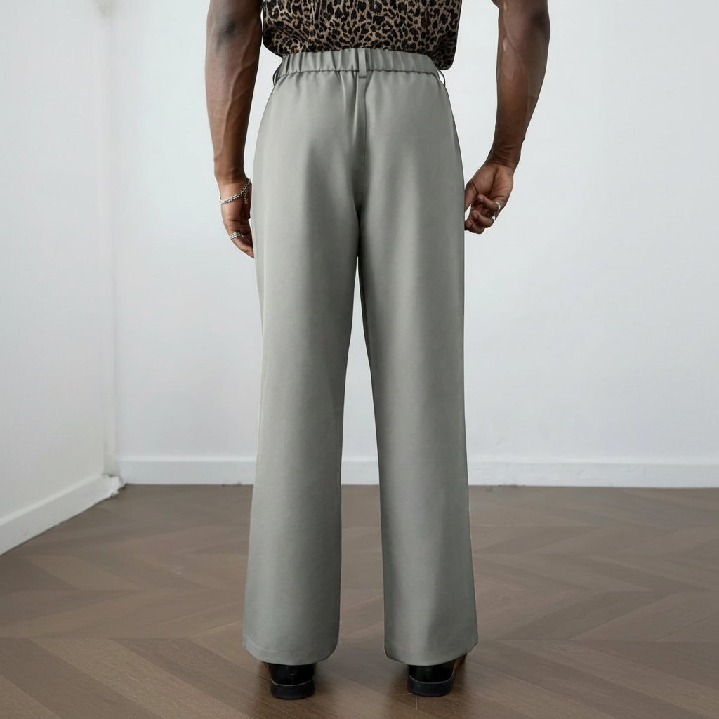 Wrinkle Resistant Wide Polyester Woven Trousers For Men