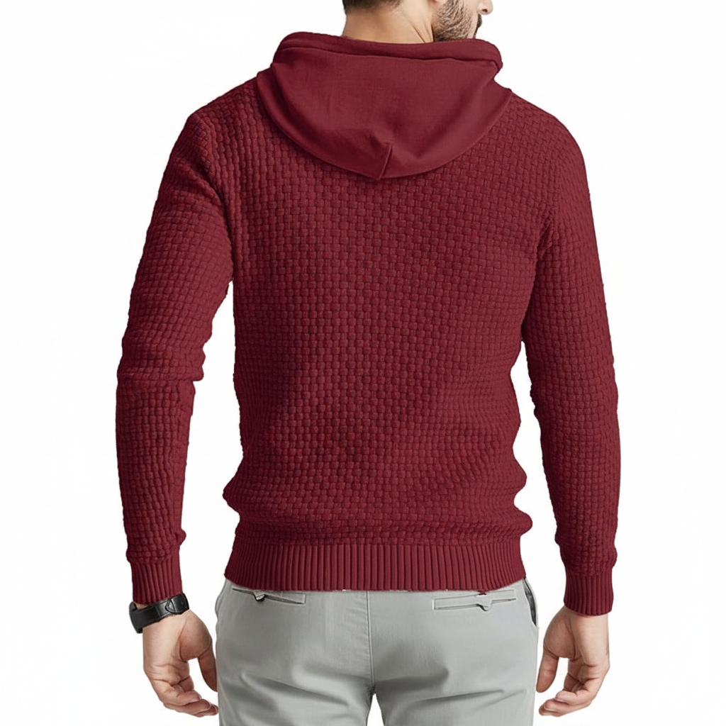 Mens Hooded Sweatshirt Long Sleeve Solid Knitted Hoodie Pullover Sweater