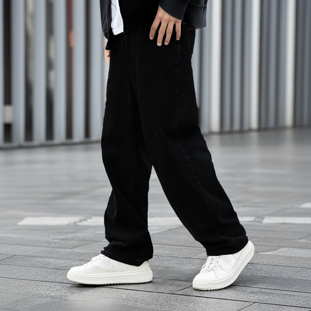 Loose Slant Pocket Washed Baggy Straight Jeans