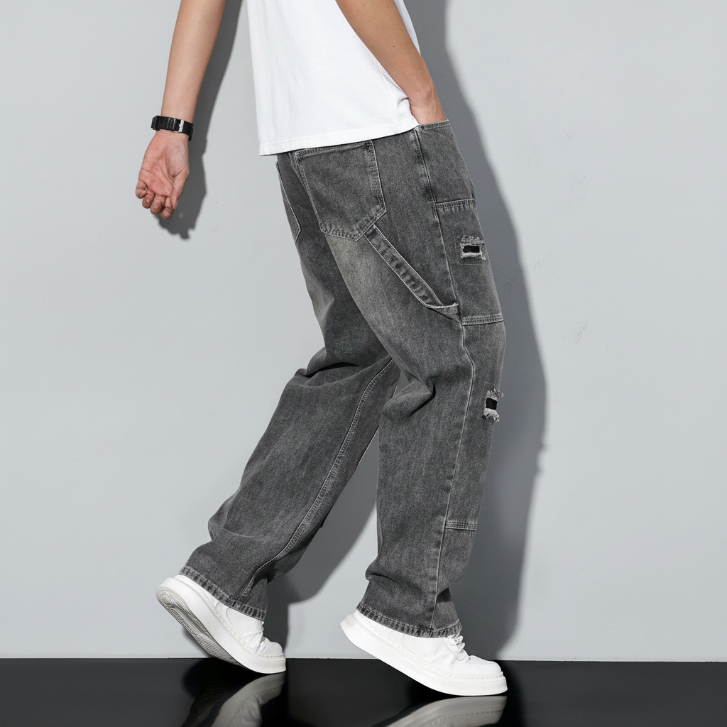 Simple Ripped Pocket Jeans Regular Fit Mid Rise For Men
