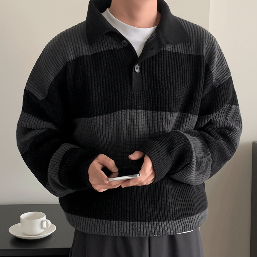 Plus Size American Street Style Striped Pullover Knit Sweater For Men