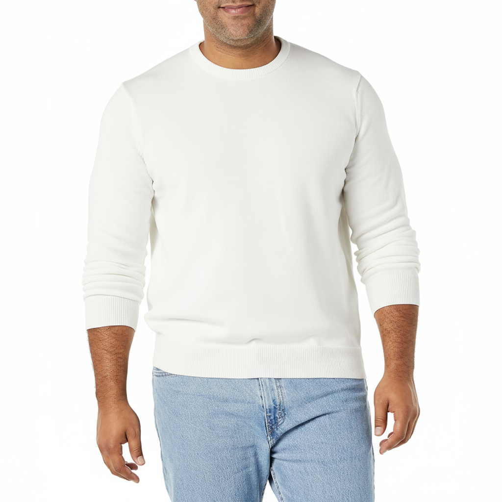 Men's Long-Sleeve Crewneck Sweater, 100% Cotton, Big & Tall Options Available