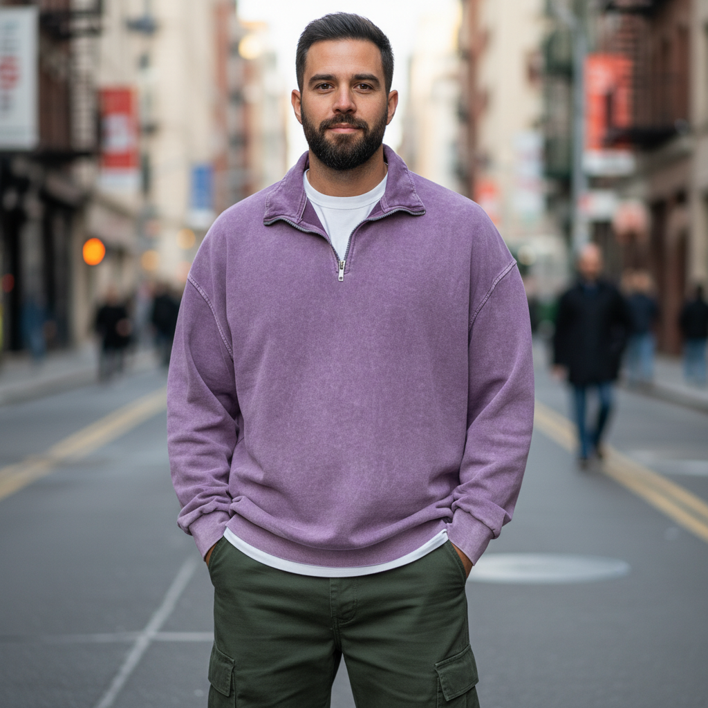 Stand Collar Half Zip Pullover For Men