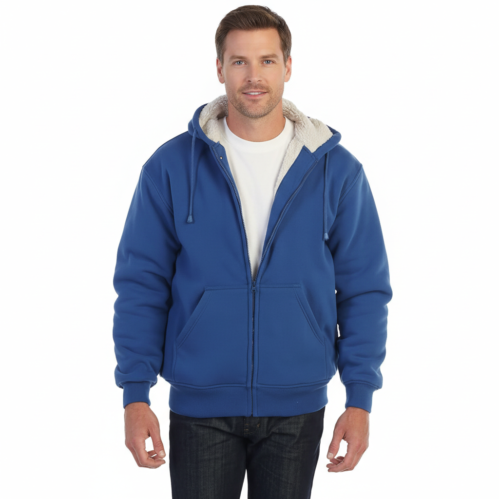 Men Soft Heavyweight Sherpa Lined Fleece Hoodie Jacket