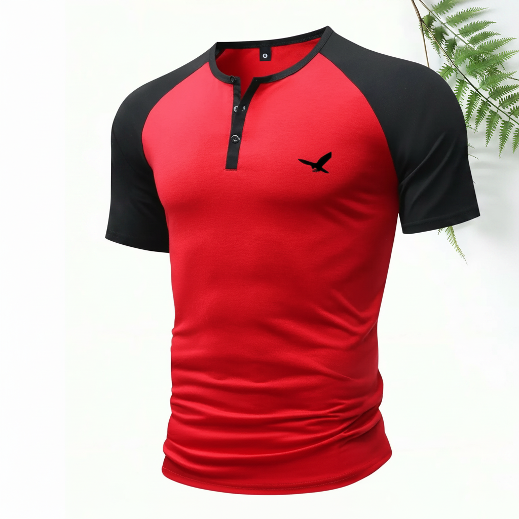 American Style Print Henley Short Sleeve T Shirt With Shorts For Men