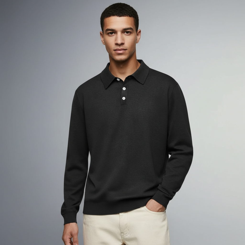 Cashmere Blend Lapel Polo Shirt For Men