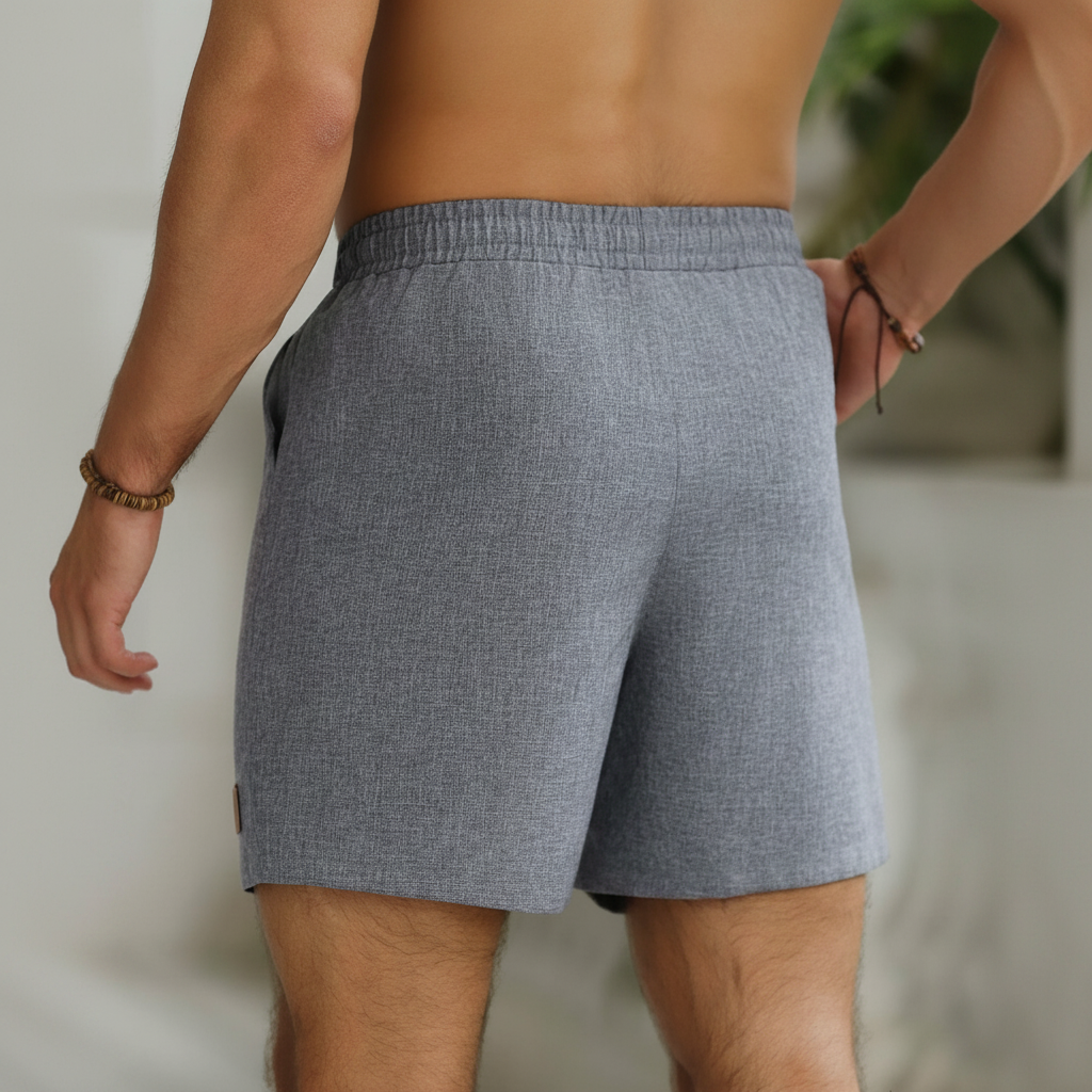 Solid Color Linen Drawstring Casual Shorts For Men