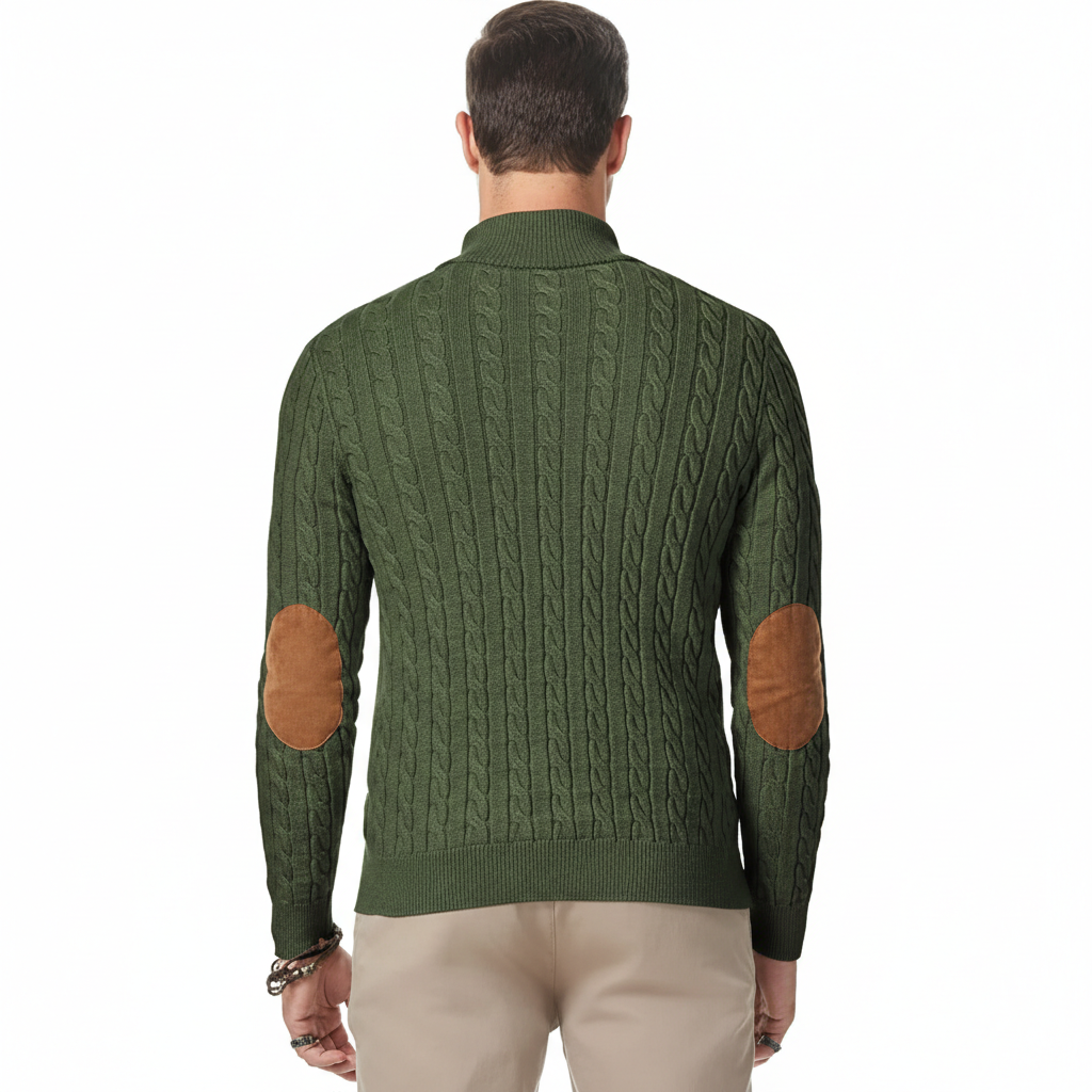 Cable Knit Stand Collar Button Pullover