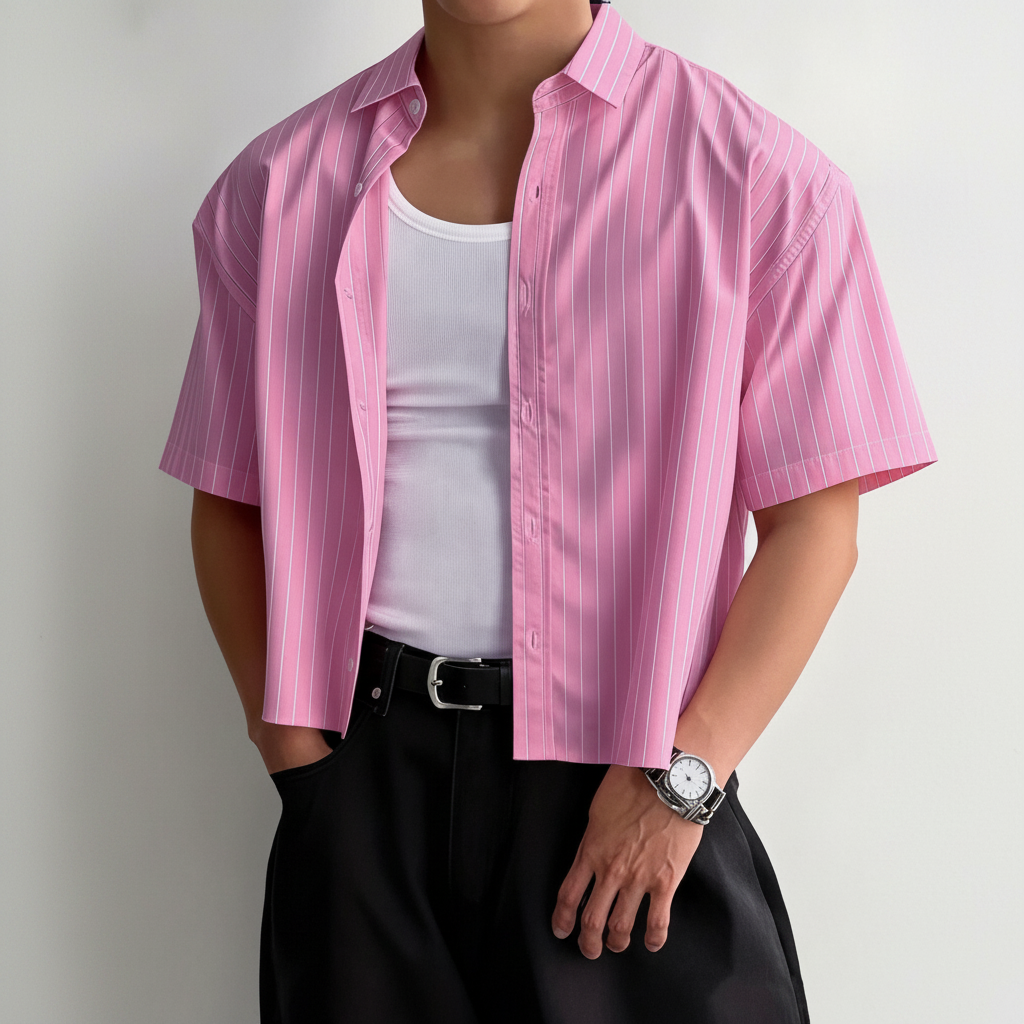 Loose Button Front Drop Shirt Collar For Men