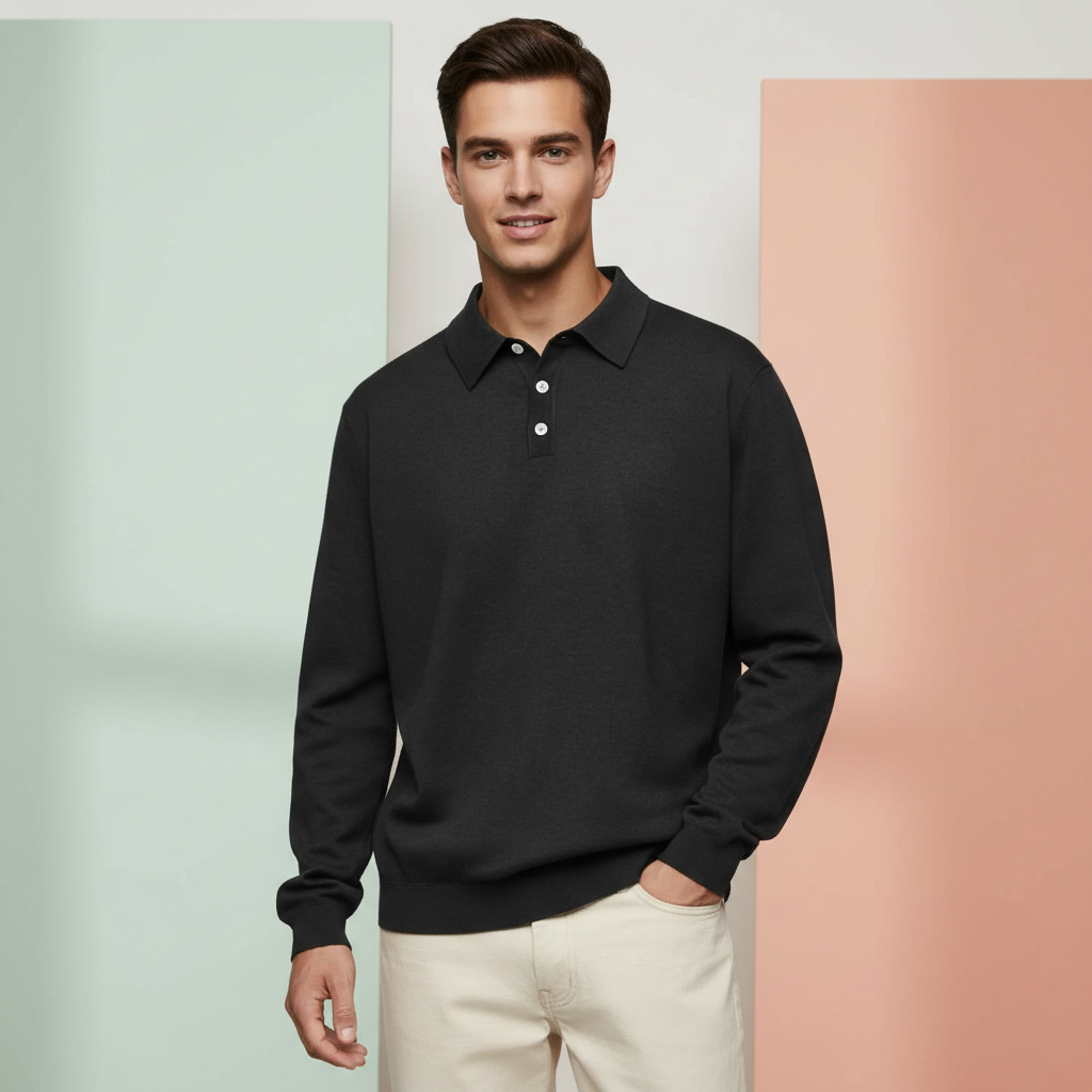 Fine Gauge Cashmere Polo Shirt For Men