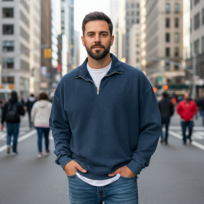 Stand Collar Half Zip Pullover For Men