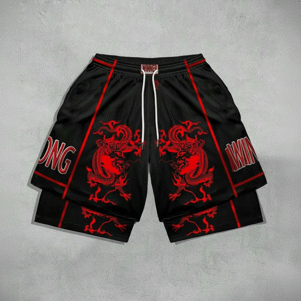 Anime Branch Print Drawstring Double Layer Casual Shorts