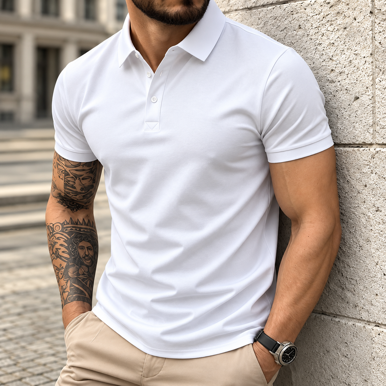 Solid Color Button Front Polo Shirt For Men
