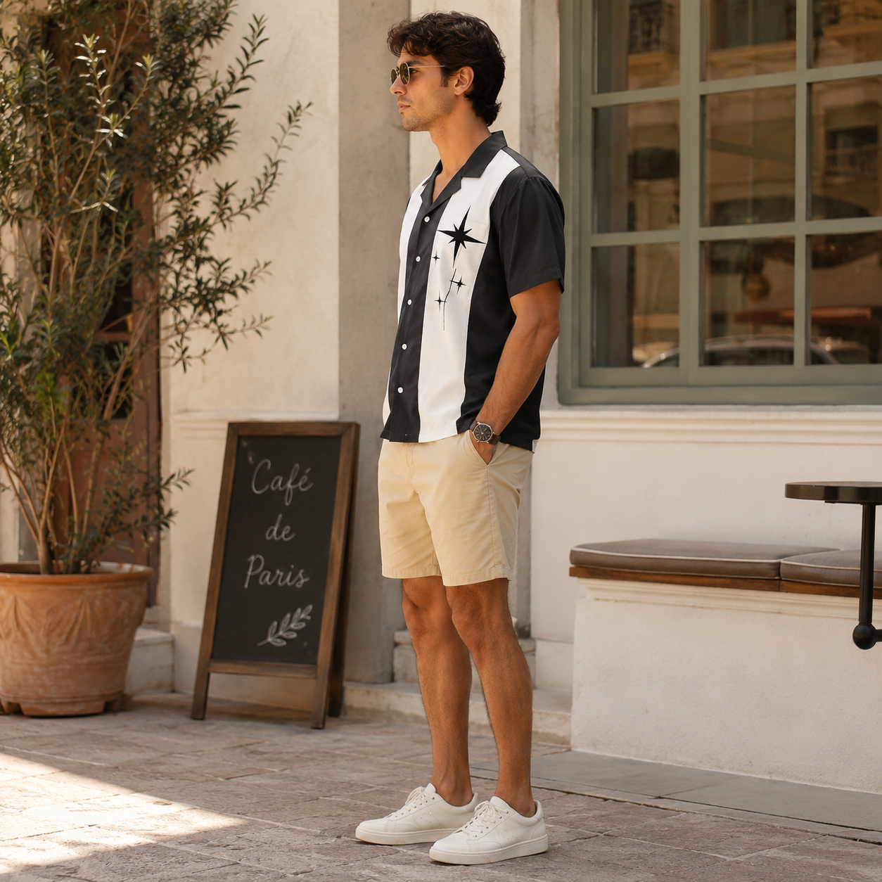 Retro Vintage Bowling Down Shirt With Pocket And Collar For Men
